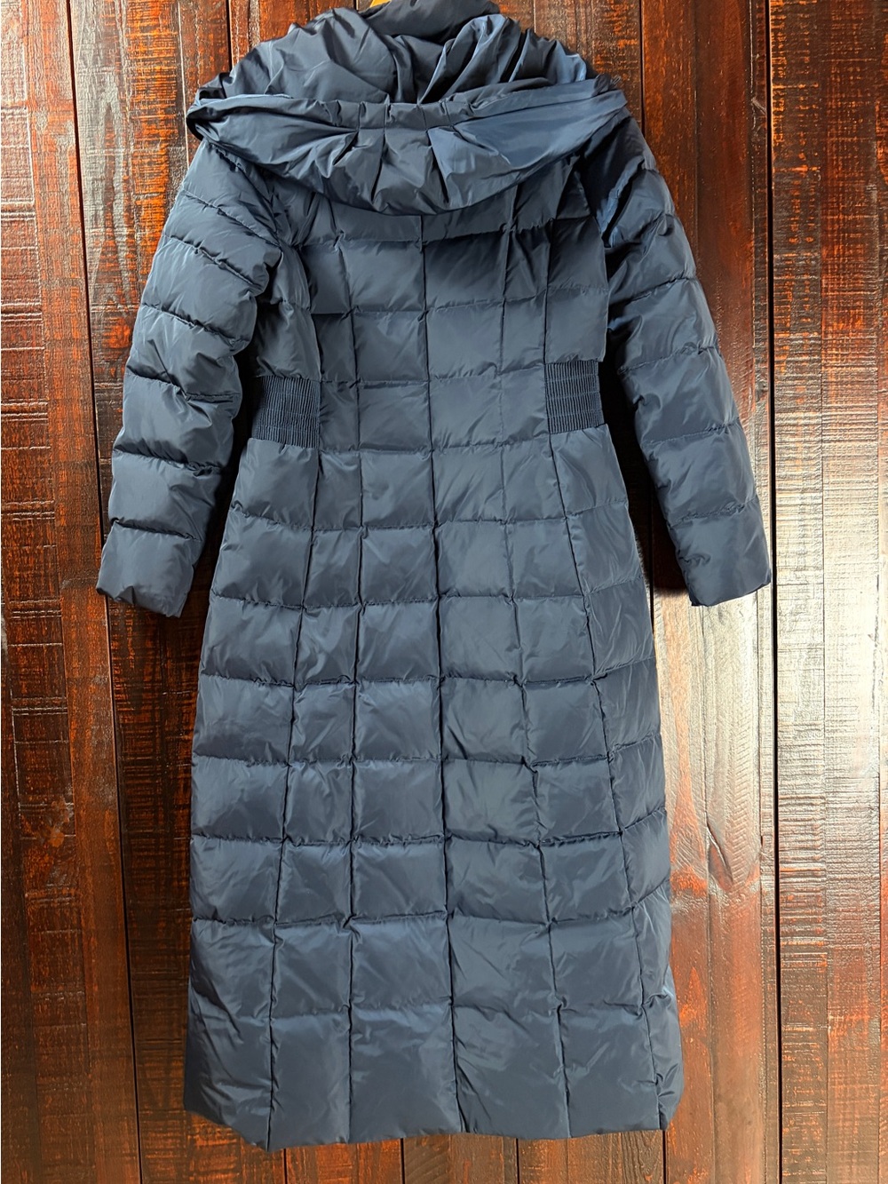 Cole Haan Navy Quilted Down/Feather Hooded Maxi Puffer Coat Medium - Picture 7 of 8